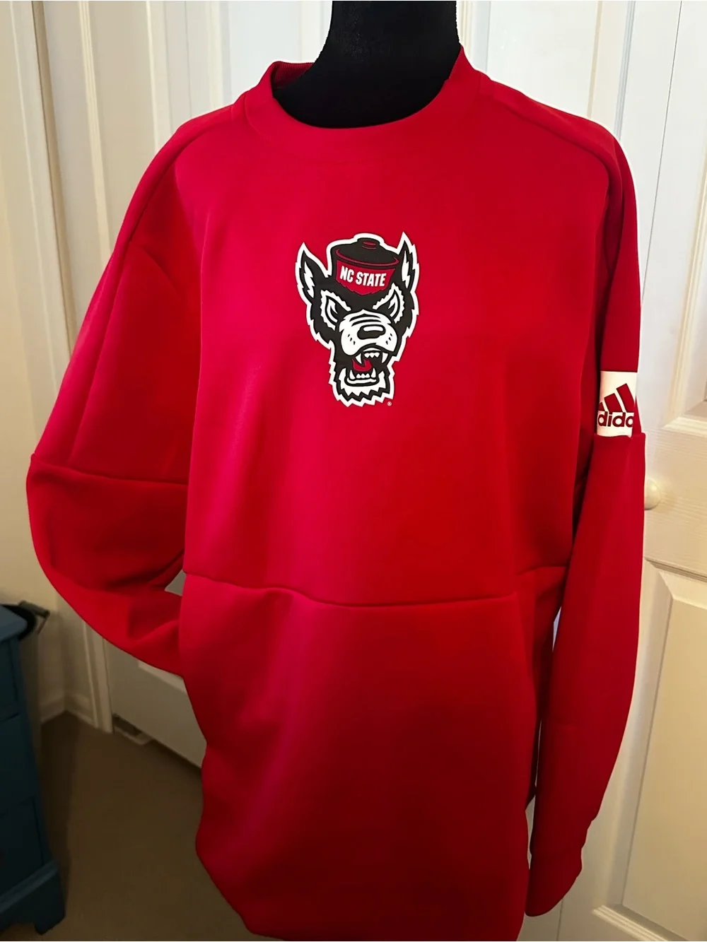 adidas Red Crewneck Sweatshirt with White Logo Panel